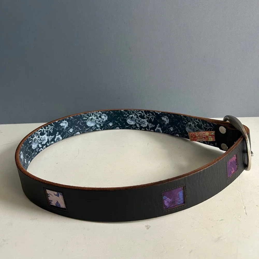 Robert Graham Brown Leather Belt men's 38 Chunky Buckle Patchwork Statement